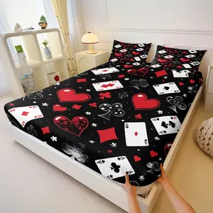 Vintage Distressed Playing Cards Bedding, 3-Piece Fitted Sheet Set, Soft Non-Slip Edge, Ideal for Comfortable Sleep