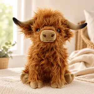 25cm/9.84in Cute Highland Cow Plush Toy, Soft Shaggy Stuffed Animal, Cozy Farm Animal Doll for Kids and Adults, Fluffy Decorative Plush for Bedroom Sofa Nursery, Adorable Gift for Birthdays Holidays Christmas