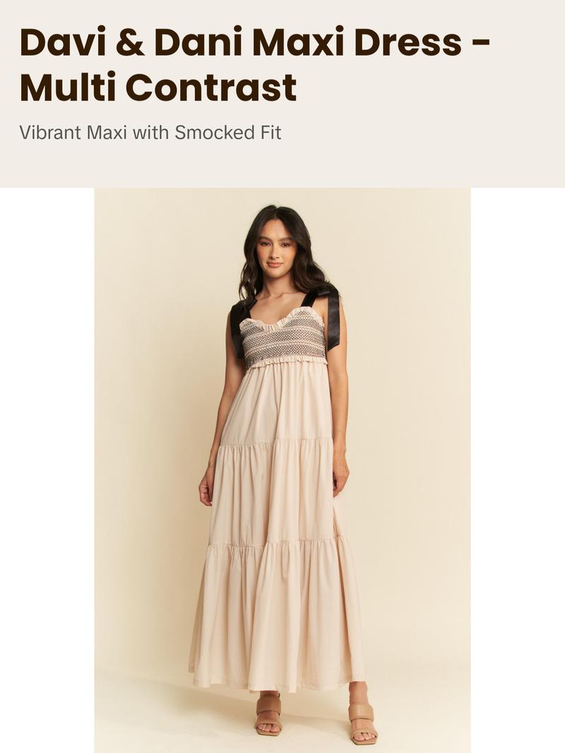 Davi & Dani Multi Contrast Smocked Bodice Straps Maxi Dress Davi & Dani Multi Contrast Smocked Bodice Straps Maxi Dress
