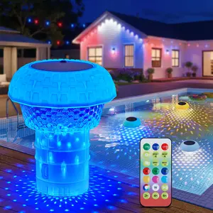 Brightown Solar Pool Chlorine Tablet Floater, RGBWW Remote Control Pool Chlorine Floater with IP68 Waterproof, 4 Dimming & 3 Timers for Pools, Hot Tubs, Large Above-Ground Pools