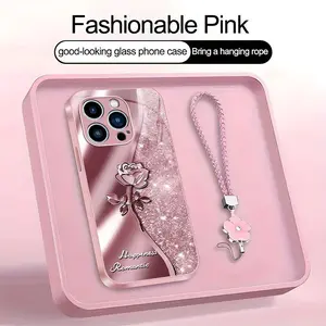 Suitable for [iPhone 13 Pro] high-end phone case，a beautiful four-leaf clover lanyard is included,printed case, no glitter，exquisite high-quality rose pattern,a variety of colors are available for you to choose from YM99