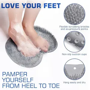 Silicone Shower Foot Scrubber Mat with Wall-Mounted Suction Cups, Back & Feet Cleaning Pad, Bathroom Bathing Accessories, Natural Sponge Personal