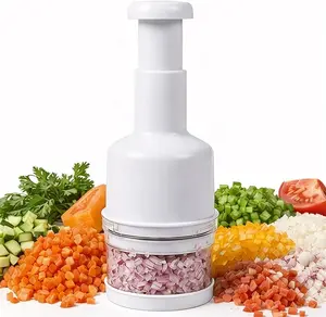 Manual Vegetable & Food Chopper – Handheld Onion, Garlic, Nut & Veggie Cutter, Easy Push-Press, Dishwasher Safe, White