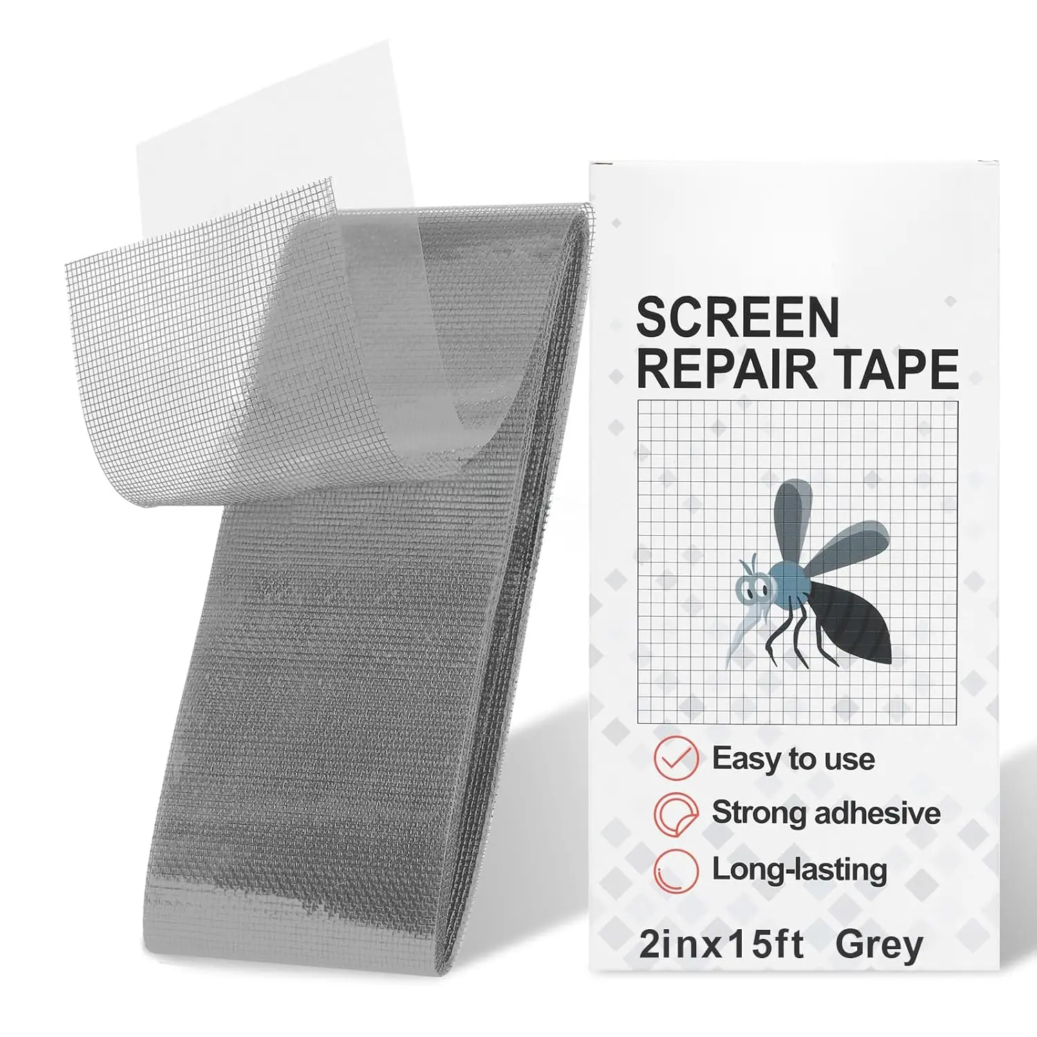 Grey Screen Repair Tape, 2" X 180" (15FT) Window Screen Door Repair Kit,  Adhesive Fiberglass Patch Tape Mesh
