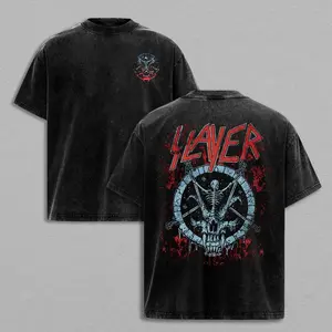 Slayer Vintage Band Shirt – Acid Wash Heavy Cotton Oversized Unisex Retro Thrash Metal Graphic Tee, Gothic Rock Streetwear Washed T-Shirt