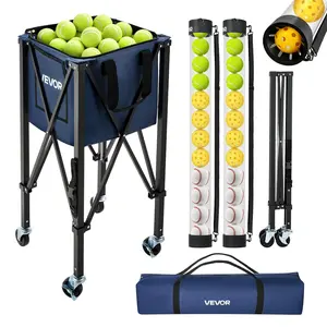 【Summervibes】VEVOR 2-in-1 Tennis & Pickleball Hopper, with Pickup Tube, Foldable Pickleball Basket Cart with with Wheels, Holds 150 Tennis Balls or 260 Pickleballs, Portable Pickleball Caddy Holder, for Training