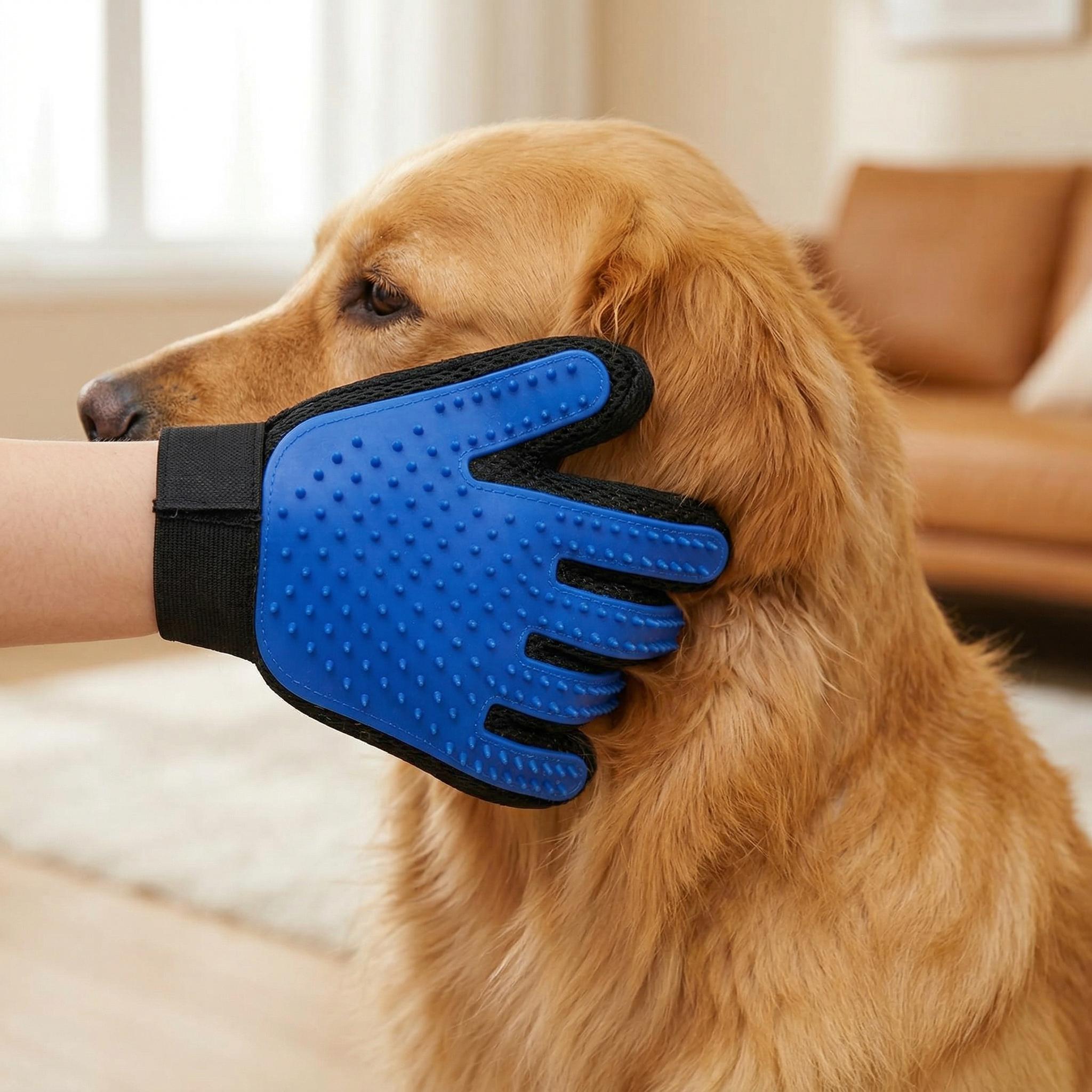 Pet Hair Removal Glove for Dogs & Cats, 2-in-1 Deshedding Brush & Massage Mitt - Grooming Gloves for Shedding Control, Bathing and Washing, Safe for Short/Long Hair Pets 2-Pack (Blue)