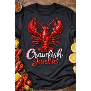Crawfish Junkie Faux Sequin- Unisex Comfort Color Tee