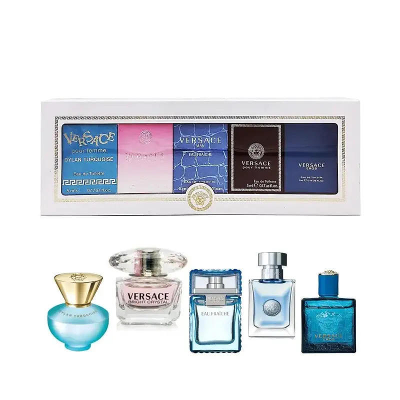 Versace Miniatures Collection - 5-Pc Unisex Fragrance Ensemble, Gift Box Set with Ultra-Miniature Unisex Fragrance, Purse Stuffers & Mini Toiletries for Purse