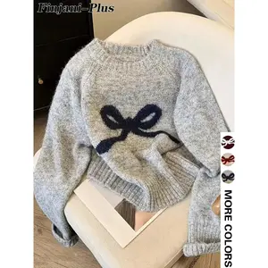 Women's Plus Size Knitted Sweater Wool Crochet Cardigan with Butterfly Knot Casual Fall & Winter Fashion Loose-Fitting Design Knitwear