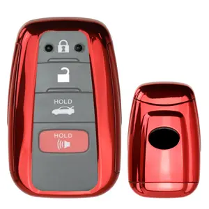 iJDMTOY Chrome Finish Red TPU Key Fob Protective Case w/Button Cover For 2017/2018-up Toyota Camry Prius Prime Mirai C-HR, etc w/Push Start Engine Feature