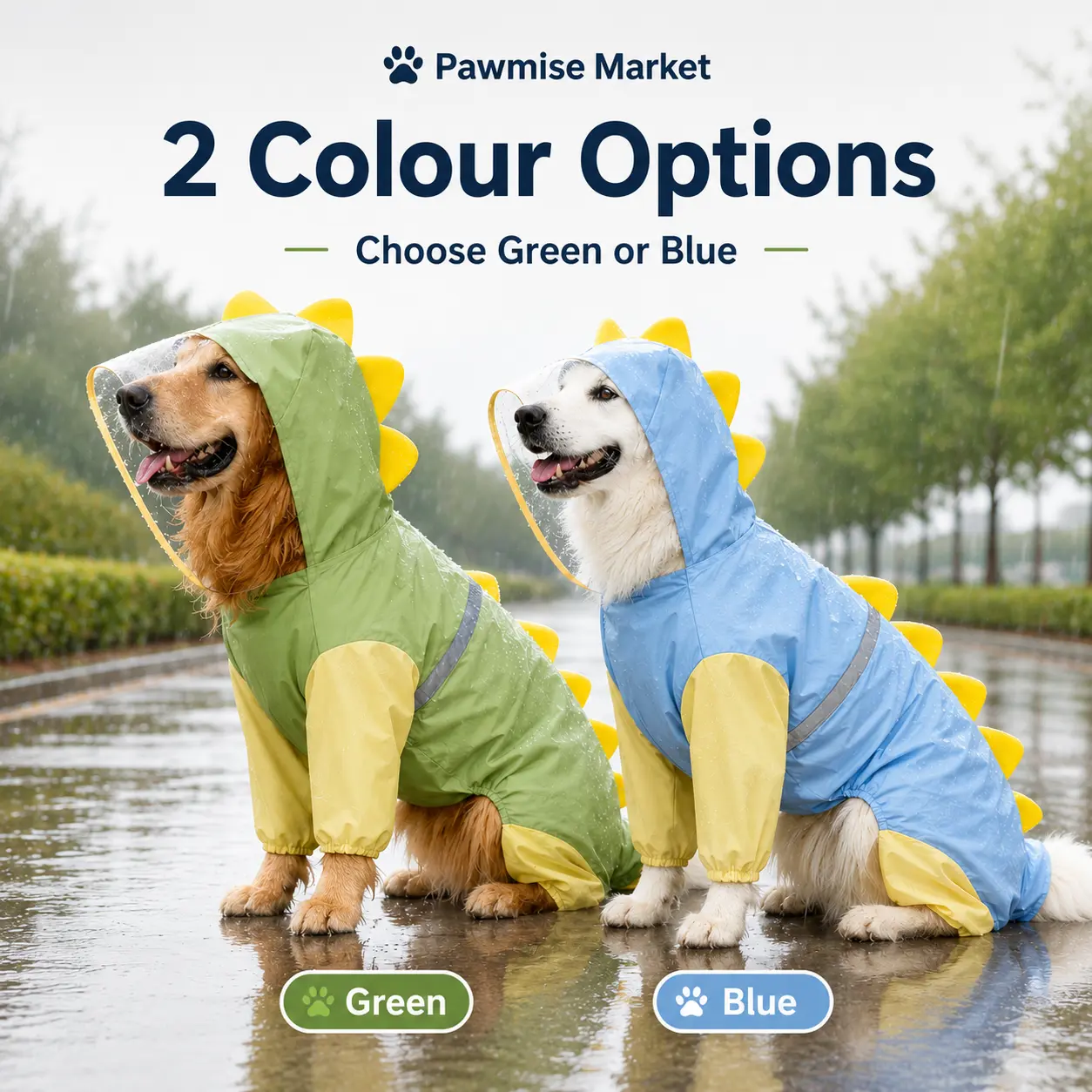 Dog Raincoat Dinosaur Costume for Large Dogs Full Body Coverage with 4 Legs & Tail Hoodie for Golden Retriever Labrador