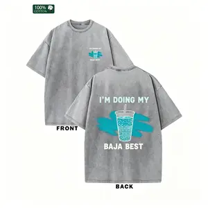 Unisex Short-Sleeve Round Neck T-Shirts - 2000 Retro Sports Top, Washed Vintage Baja Blast Graphic Tees, "I’m Doing My Baja Best" Slogan, Trendy Casual Streetwear Shirts for Women