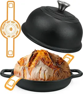 5QT Pre-Seasoned Cast Iron Dutch Oven with Domed Lid, Multi-Functional Bread Pan for Sourdough Bread Baking, Frying, Roasting Baking Supplies