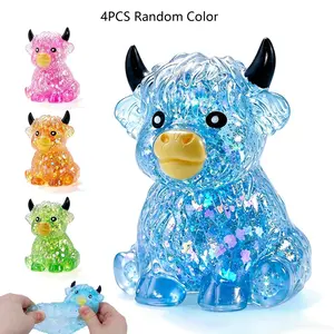 4PCS Highland Cow Squishy, Glitter Highland Cow Squishies Fidget Toy,  Highland Cow Stress Ball, Soft Slow Rising Stress Relief Ball, Cute Sensory Squeeze Toy for Adults & Kids, Anxiety Relief Desk Decor for Cow Lovers