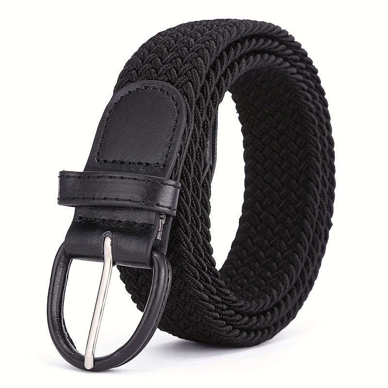 1pc Unisex Elastic Braided Belt with Classic Pin Buckle - Black, Blue & White Houndstooth, Navy Blue, Light Blue & White, Orange & White Striped Designs for Casual, Jeans, and Casual Attire, Sporty Belt | Stylish Belt | Durable Buckle, Belt