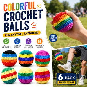 Random 3/6 PCS Hand-Made Knitted Hacky Sack, 2026 Upgraded Assorted Foot Bag Crochet Hacky Sacks for Adults, Juggling Balls for Beginners, Multicolored Geometric Pattern, Ready-to-Use Hacky Sacks
