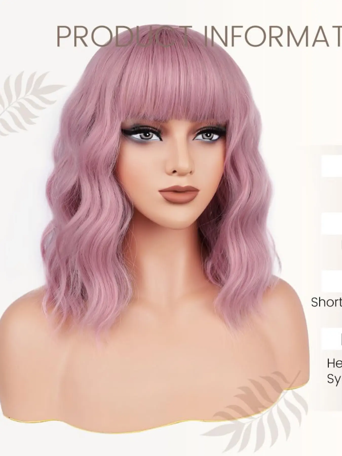 Pink Wig for Women Pastel Wavy Bob with Bangs Shoulder Length Synthetic Hair Esmee Short Wave Pink Bob Wig | Shoulder Length Curly Wavy  main image 2