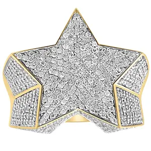 2Ct Diamond Men's 10k Yellow Gold Star Ring