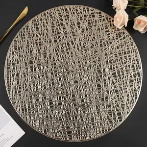 Placemats Set of 6, Round Placemats  15 Inch Washable Vinyl Place Mats Dining Table Mats for Wedding Party Kitchen Decorations