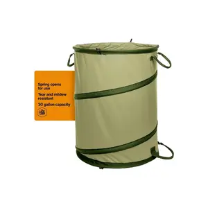 Collapsible Spring Up Garden Bag for Yard Waste, Grass, Branches & Weeds, Tear & Mildew Resistant Vinyl-Coated Polyester, Folds Flat to 3 Inches for Space-Saving Storage, 30 Gallon