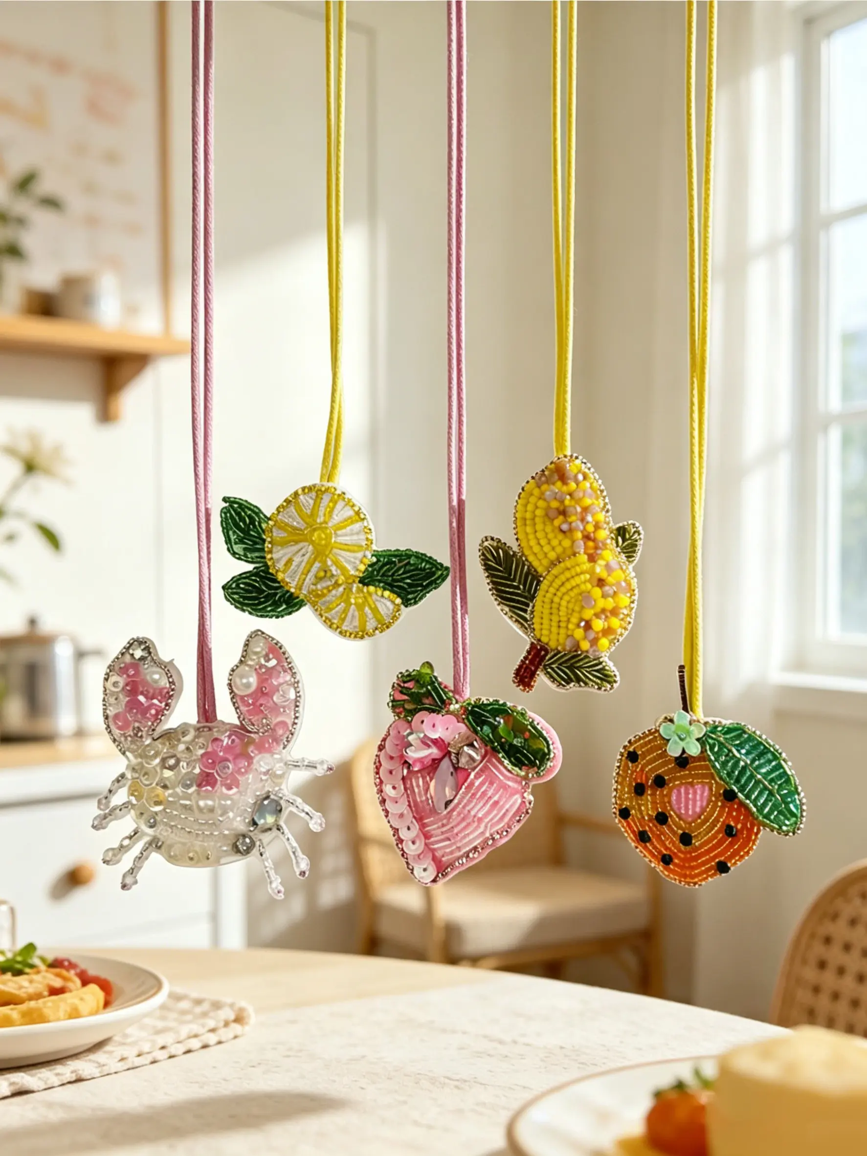 Summer Fruit Crab Bead Embroidery Pendant, Handmade Seed Bead Embroidery Bag Key Luggage Charm, Casual All-Season Accessory, Handbag Charms