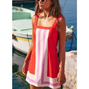 Summer Coast Color-Blocked Striped A-Line Camisole Dress