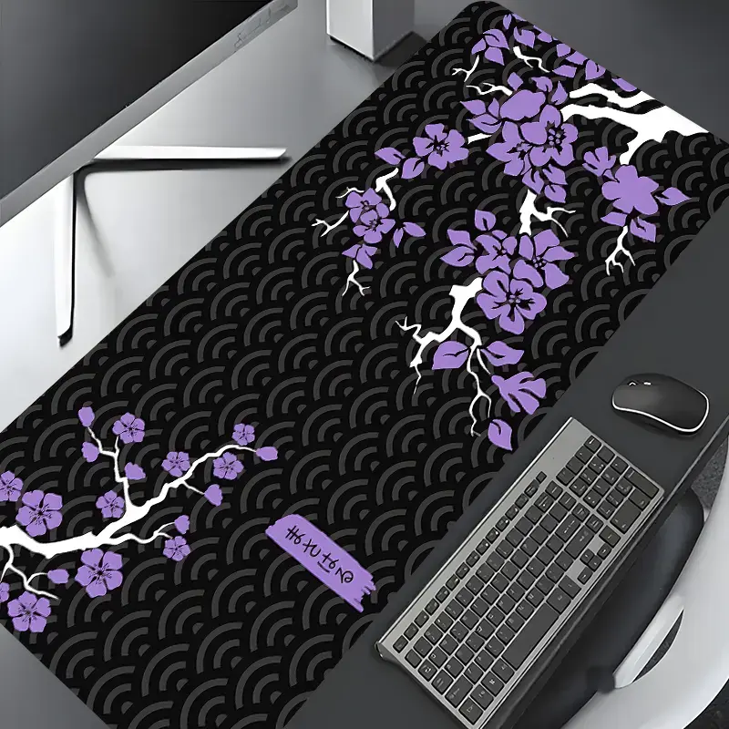 Large Japanese Purple Cherry Blossom Gaming Mouse Pad - Cloud Pattern, Washable Rubber, Non-Slip Lock Edge, Multi-Size Desktop Accessory with Desktop Protection for Home Office, Gift for Loved Ones