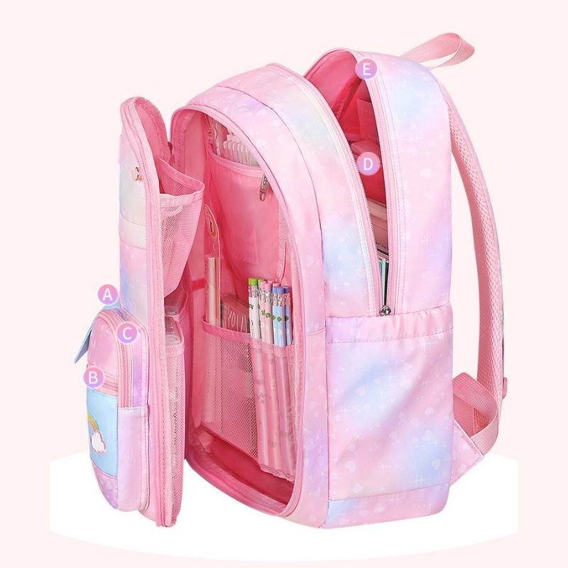 Gradient Color Backpack, Cute Cartoon Large Capacity School Backpack Double Shoulder Backpack, Casual Outdoor Bag