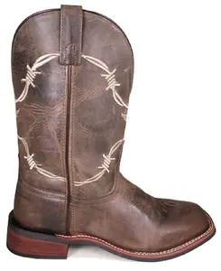 Smoky Mountain Men's LEATHER 'LOGAN' COWBOY BOOTS Barbed wire