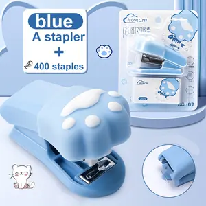 Cute Cat Paw Mini Stapler with Claw Print Design and Cat Ears, Manual Stapler for Home Office School, Cat Lover Gift, Office Stationery Supplies (blue/)
