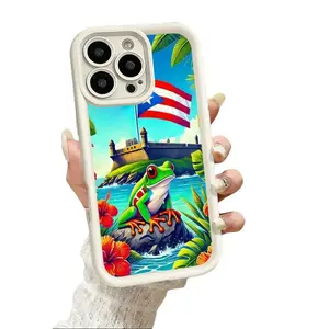 Cute Puerto Rican Coqui Frog Tropical Pattern Phone Case for iPhone 17 16 15 14 Pro Max 13 12 11 XR XS Plus Air Slim Shockproof Anti Scratch TPU Protective Cover Stylish Boricua Aesthetic Phone Accessory
