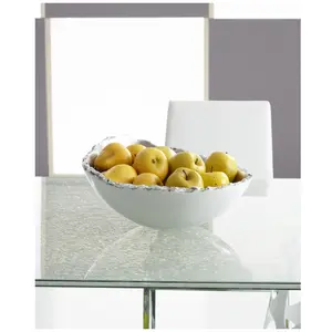 Broken Egg Bowl White and Silver Leaf