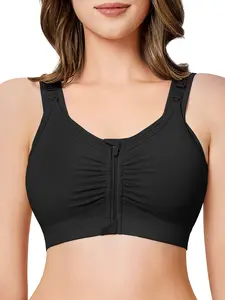 Women's Shapewear Everyday Bra Top with Wide Straps, Front Zipper & Shoulder Buttons, Dual Open Design for Nursing, Comfortable Cotton Material push up bra