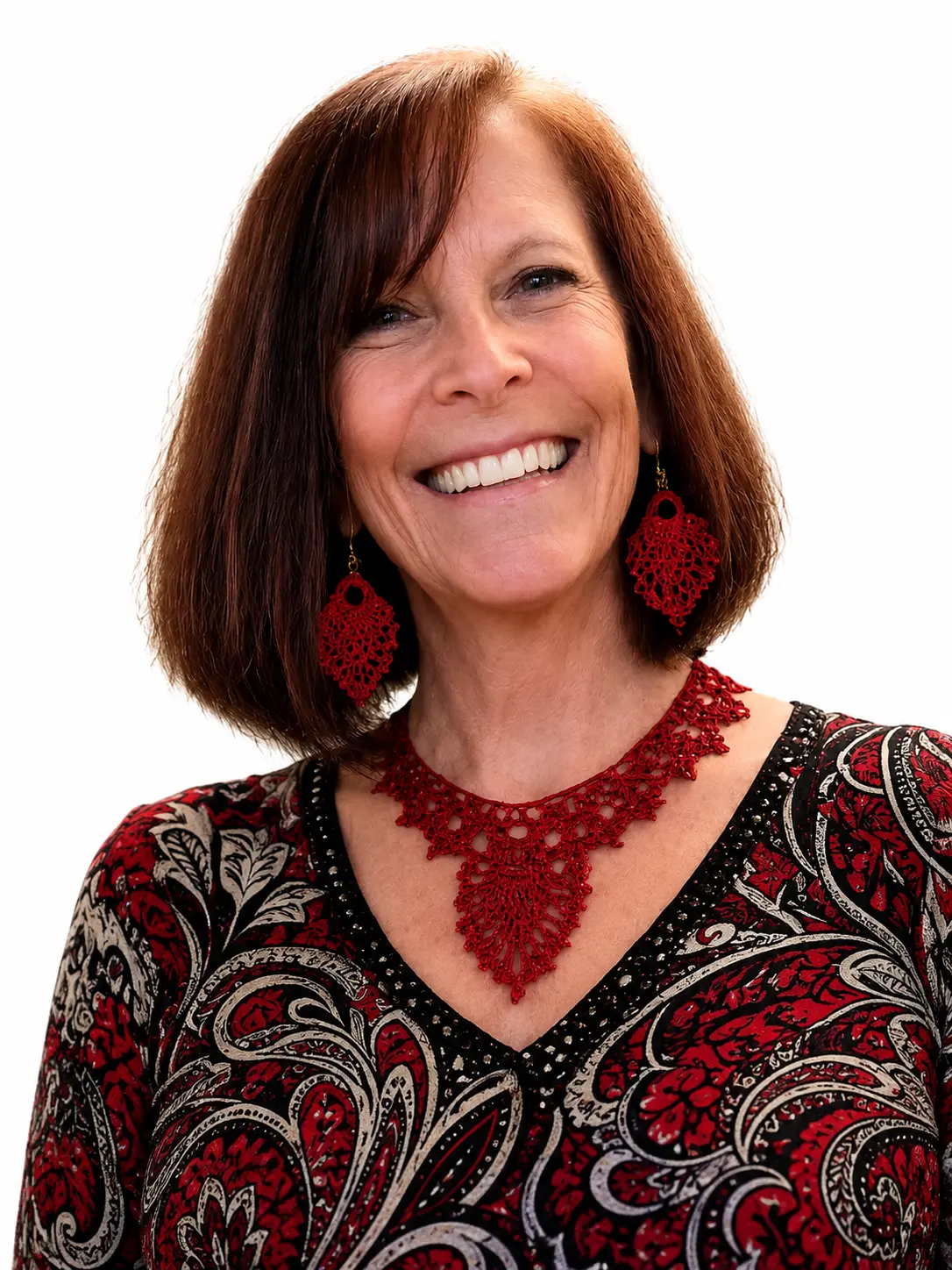 Rich Red Crochet Necklace and Earrings Set - Handmade Lace Jewelry