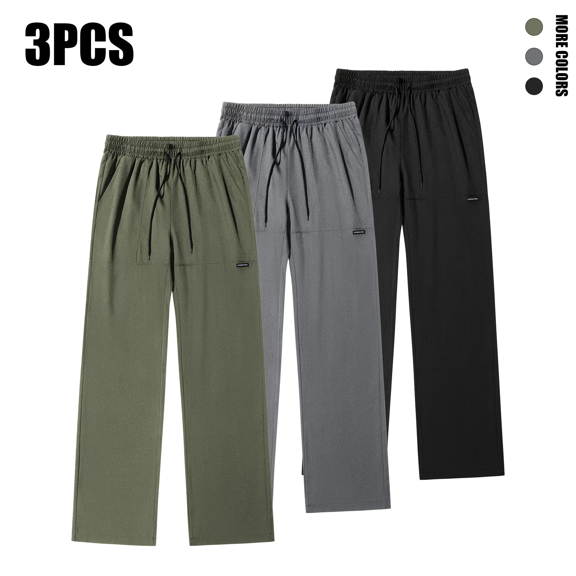 Men’s 3-Pack Casual Pants – Drawstring Straight-Leg, Breathable Quick-Dry, Versatile Long Pants for Commuting Men’s 3-Pack Casual Pants – Drawstring Straight-Leg, Breathable Quick-Dry, Versatile Long Pants for Commuting