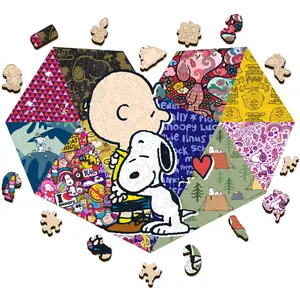 Peanuts Snoopy Puzzle – Sweet Hugs – Wooden Puzzles for Adults, 200 Pieces Irregular Shaped Jigsaw Puzzles, Precision Laser Cut, 5MM Thick, Officially Licensed Merchandise, 13.5" x 9.6"