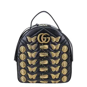 Pre-owned GUCCI Leather Backpacks GG Marmont Animal Studs Backpack Black 476671