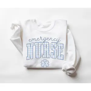 Emergency Nurse T-Shirt Or Sweatshirt • ER Nurse Gingham Work shirt• Emergency Room shirt • Emergency Department Nurse Graduation • ER Crew Cotton