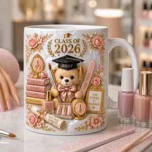 Nail Tech Graduation Mug 2D Printed 3D Effect Coffee Cup, Personalized Class of 2026 Ceramic Keepsake for Beauty School Nail Technician Graduates, Custom Nail Artist Gift Idea for Her Women Friends Family Salon Career Celebration Present
