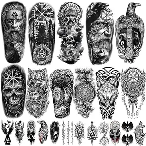 77 sheets Viking Temporary Tattoos Adult, Nordic Celtic Viking Tattoos, Totem Tribal Fake Tattoo Stickers for Viking Costume, Nordic Norse Yggdrasil Valknut Fake Arm Tattoos for Women Men Kids