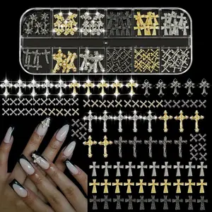 105pcs Cross Nail Charms, 4D Nail Decorations for Nail Art, Pearl Gems Diamond Nail Decor, Metal Alloy Crystal Rhinestones Nail Studs for Women Girl DIY Jewelry Cellphone Crafts（105pcs）