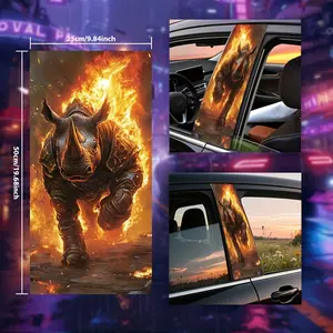 2PCS Molten Armor War Rhino Car Stickers for Glass, Metal, Plastic, Ceramic & Wood Surfaces, Anime Fantasy Animal Space Cartoon Theme, Rectangle Semi-Matte Finish