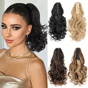 14" Claw Clip Ponytail Extensions Short Curly Hairstyles Claw On Ponytail Synthetic Hair For Women