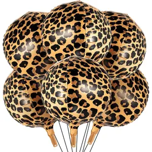 BBTO 6 Pcs Leopard & Cheetah Print Foil Balloons 22 Inch 4D Large Metallic Round Leopard Balloons Cheetah Print Decoration for Birthday Party Camo Animal Jungle Adventure Baby Shower Wedding