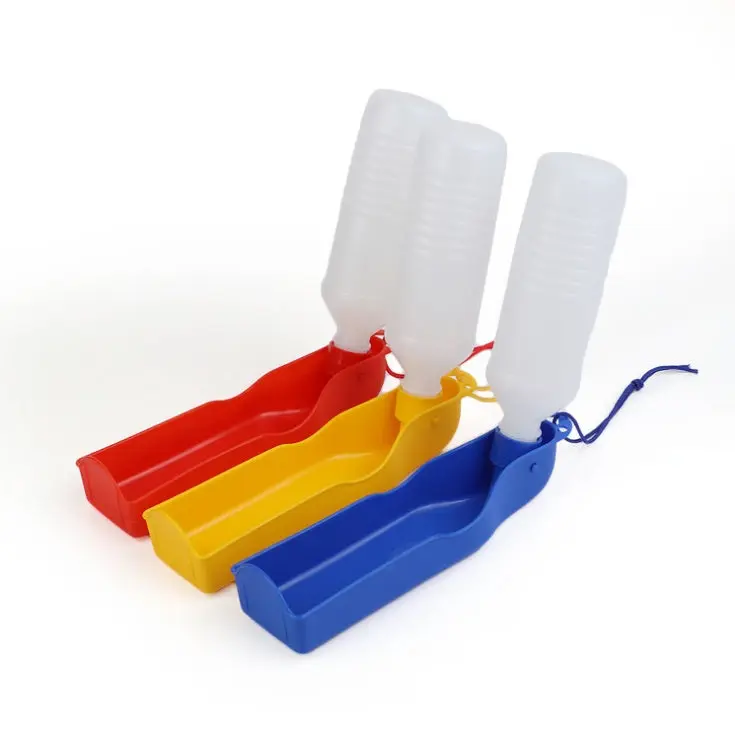 Plastic Portable Dog Water Bottle with Foldout Bowl, 500ml Capacity for Pet Feeding & Hydration