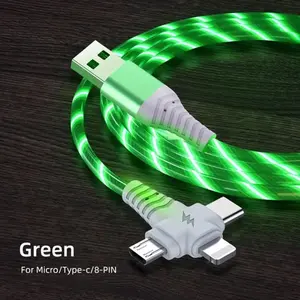 3 in 1 USB Charging Cable, Phone Charging Cable LED Lighting Data Cable, Glow in the Dark Data Cable, Durable Charging Cable for iPhone Android, Gadgets for Men