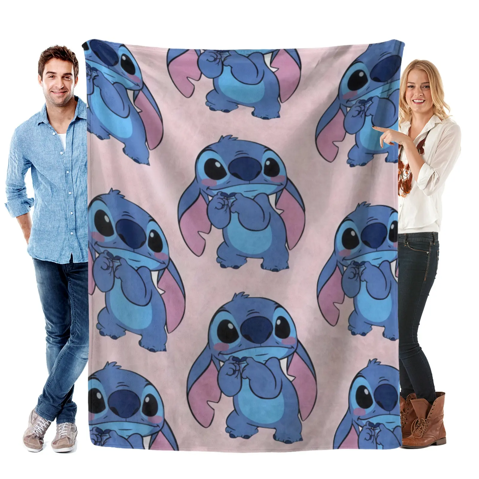 Disney All Over Shy Blush Stitch Print Blanket,Fluffy Fleece Throw,Disney Blanket For Teen Soft Pastel Bedroom,Gift For Kawaii Style Girls