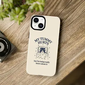 “Literally Me!” 🦝 Funny Raccoon Meme Case for iPhone 14, “My Tummy Hurts” Relatable Quote Cover, Viral TikTok Humor Case — 975