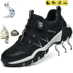 SIISEEN Men's Soft Sole Safety Work Shoes Anti-Smash Anti-Puncture Dirt-Resistant Low-Top Lightweight Wear-Resistant Comfortable Synthetic Material Black